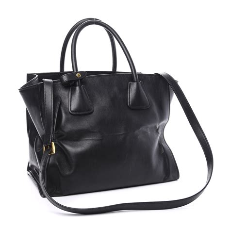 PRADA City Calf Front Pocket Large Shopping Tote Black 